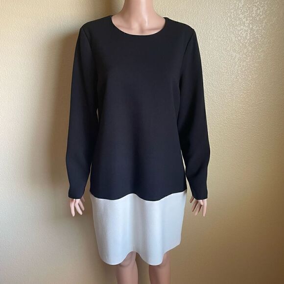 Michael Kors Long Sleeve Colorblock Sheath Dress Black White Size 12 - Picture 2 of 8